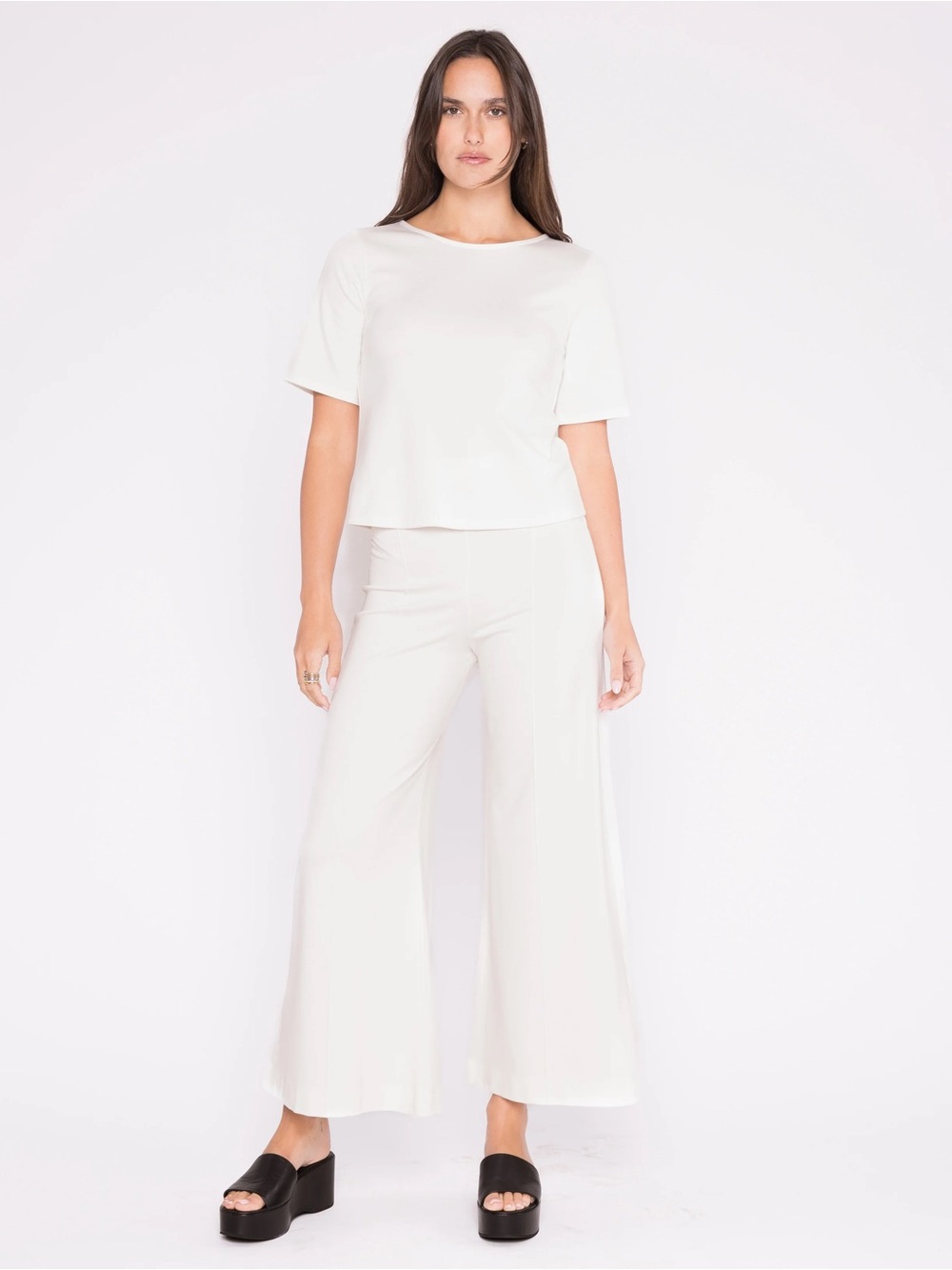 NWT Ripley Rader white ponte knit cropped wide leg pant 27" inseam
